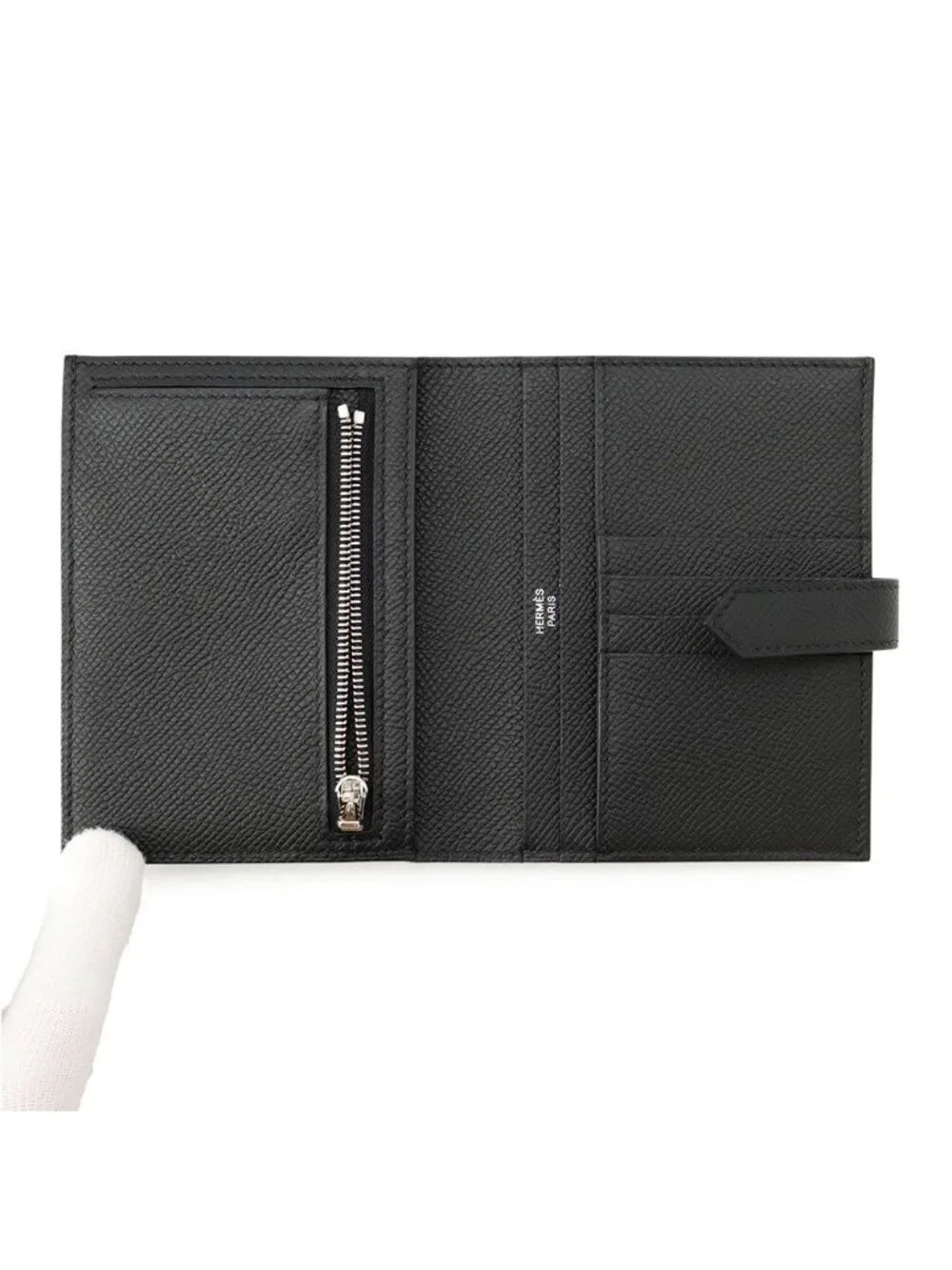 Hermes Bifold Wallet Bearn Compact Black Silver Epsom